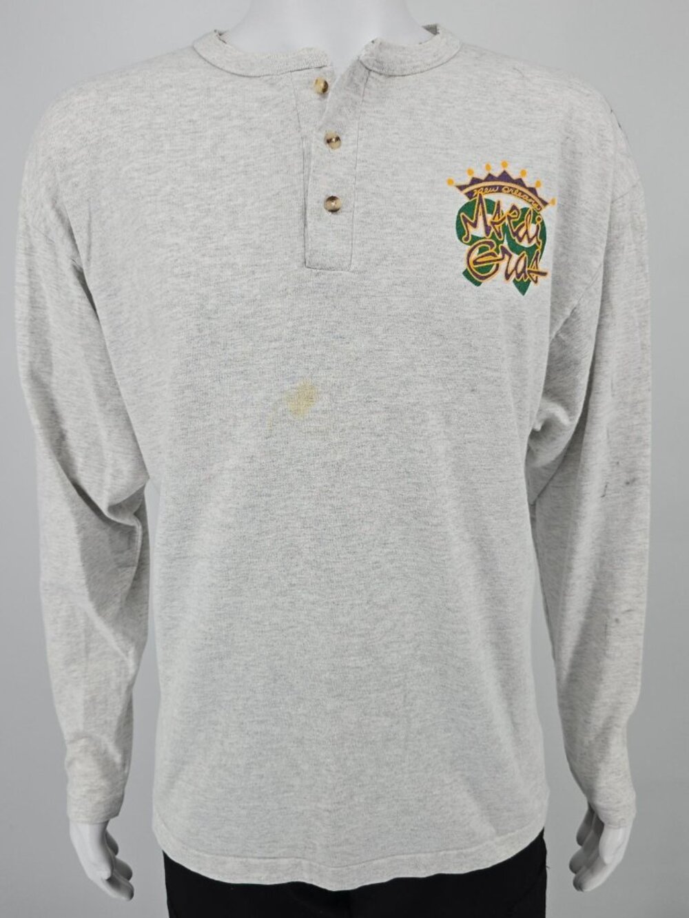 Vintage 1990s Cotton Deluxe New Orleans Mardi Gras Long Sleeve Henley Tee (XL)